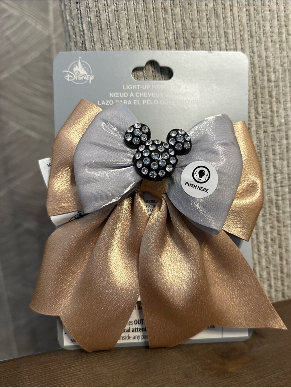 NEW Walt Disney Parks Mickey Mouse Light Up Hair Bow Clip Girls‎ Rhinestone Gold